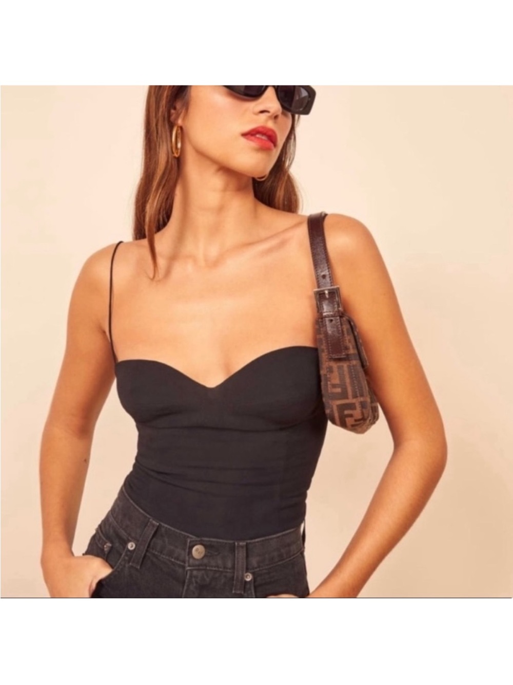 Reformation Black Liza top Sweetheart Spaghetti Strap